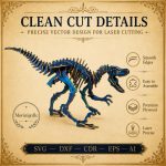 Velociraptor SVG Laser Cut File, 3D Raptor Puzzle Dxf Eps CDR AI, Dinosaur Template Digital Download - Image 3