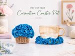 Carnation Coaster Pot Crochet Pattern, Flower Cup Coaster PDF, Crochet Flower Pot Pattern, Instant Digital Download