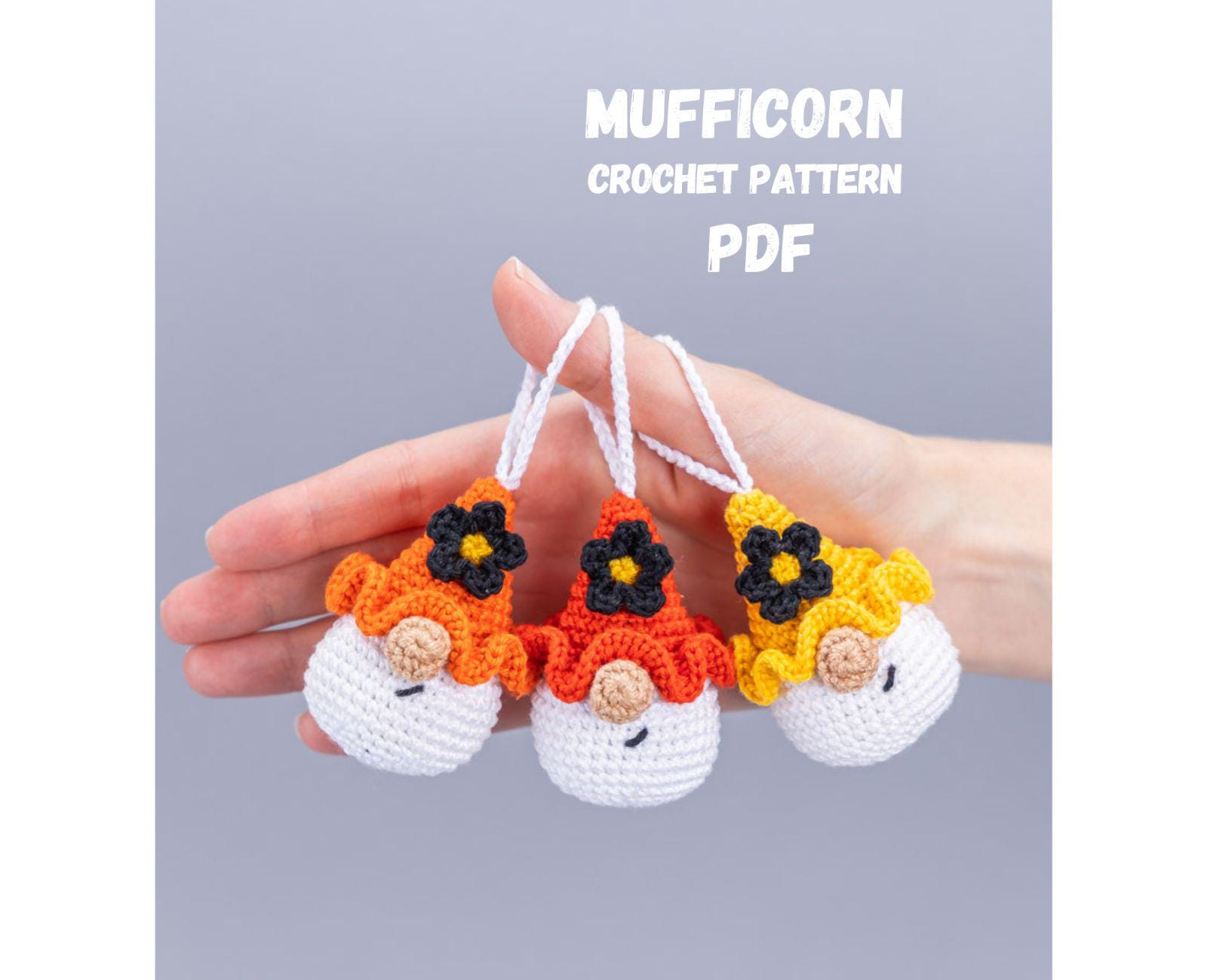 il_fullxfull.8115782518_rfqj.jpg Crochet Pattern Amigurumi Gnome Keychain with Flower, Crochet Car Hanger, Easy Beginner Crochet Pattern PDF - Image 1