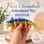 Flexi Chameleon 3D Printed Articulated Toy STL Model, Flexible Lizard Fidget Toy Digital Download, Print in Place Desk Toy, Cute Gift