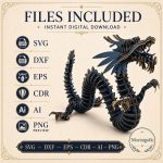 Dragon SVG Laser Cut File, 3D Dragon Skeleton Puzzle Dxf Eps CDR AI, Layered Dragon Template Digital Download - Image 5