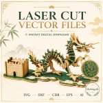 Dragon SVG Laser Cut File, Chinese Dragon Castle Dxf Eps CDR AI, Layered Display Template Digital Download