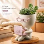 Robert Notebook Planter STL for 3D Printing, Cute Desk Buddy Succulent Pot, Funny Office Decor Plant Holder, Digital Download - Image 2