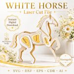 White Horse SVG Laser Cut File, 3D Wooden Horse Display Dxf Eps CDR AI, Equestrian Decor Digital Download