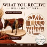 Bull SVG Laser Cut File, 3D Slot Together Bull Display Dxf Eps CDR AI, Western Ranch Decor Digital Download - Image 2
