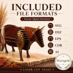 Bull SVG Laser Cut File, 3D Slot Together Bull Display Dxf Eps CDR AI, Western Ranch Decor Digital Download - Image 6