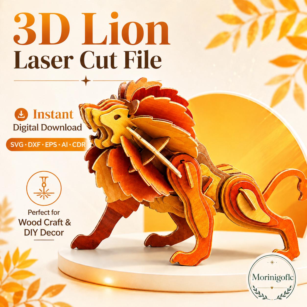 il_fullxfull.8123067614_hfl5.jpg Lion SVG Laser Cut File, 3D Wooden Lion Display Dxf Eps AI CDR, Safari Animal Decor Digital Download - Image 1
