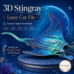 Stingray SVG Laser Cut File, 3D Manta Ray Wood Craft Dxf Eps AI CDR, Ocean Animal Digital Download - Image 3