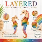 Seahorse SVG Laser Cut File, 3D Seahorse Wood Craft Dxf Eps CDR AI, Ocean Animal Decor Digital Download - Image 7