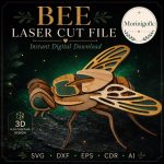 Bee SVG Laser Cut File, 3D Bee Wood Puzzle Dxf Eps CDR AI, Bumble Bee Insect Craft Digital Download