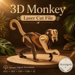 Monkey SVG Laser Cut File, 3D Monkey Wood Puzzle Dxf Eps CDR AI, Jungle Animal Craft Digital Download