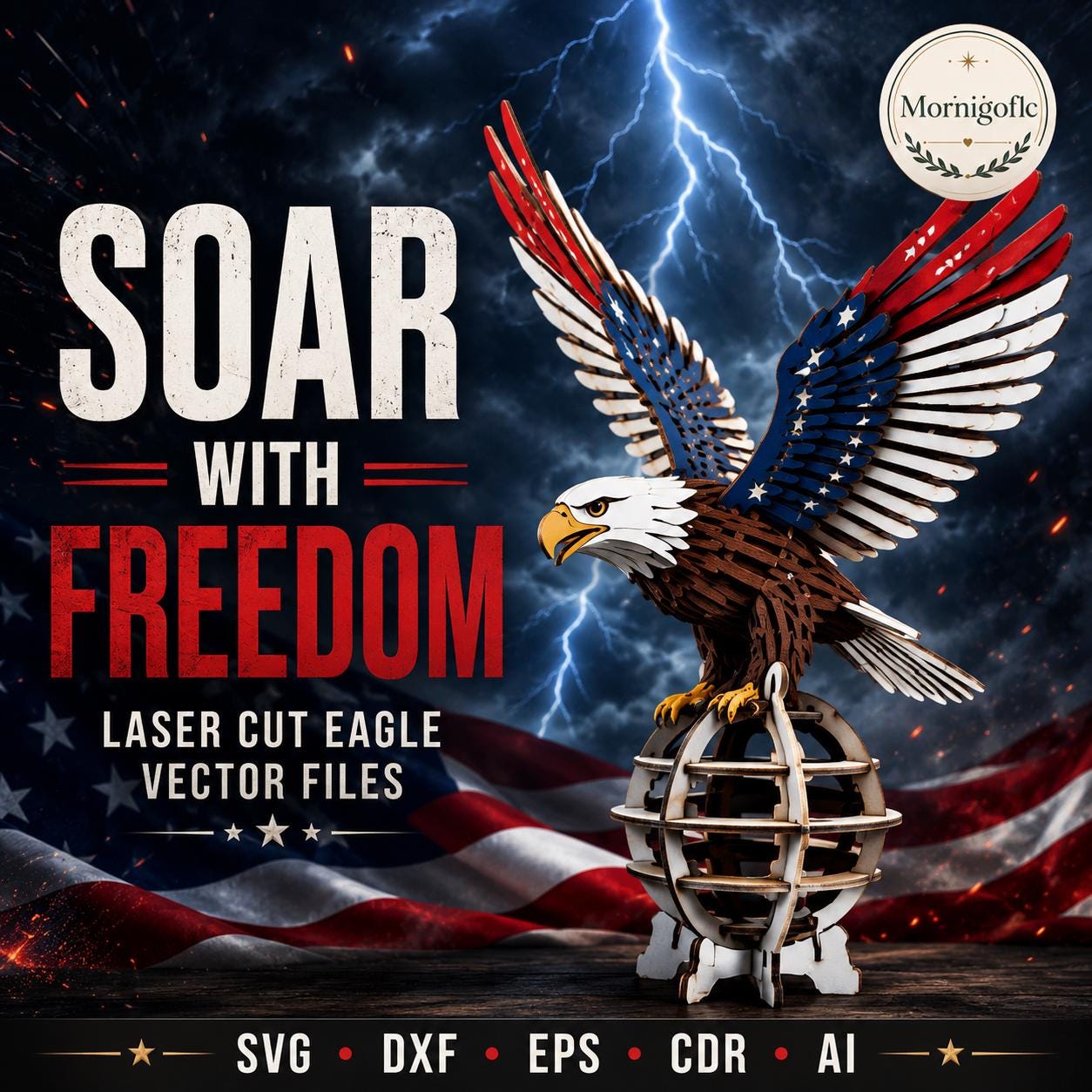 il_fullxfull.8123336802_ddco.jpg Eagle SVG Laser Cut File, 3D Bald Eagle Patriotic Display Dxf Eps CDR AI, Freedom Decor Digital Download - Image 1