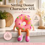 Sitting Donut Character STL, Cute Kawaii Donut Figure for 3D Printing, Adorable Dessert Decor Digital Download