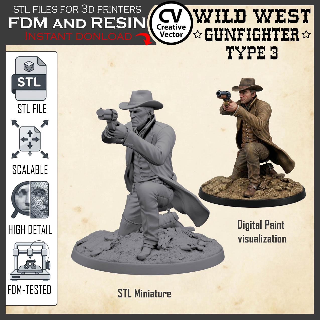 il_fullxfull.8135117266_htc5.jpg Wild West GUNFIGHTER STL file Miniature Type 3 - 3D Print File STL model Scalable for fdm and resin 3D Printer Digital Download - Image 1