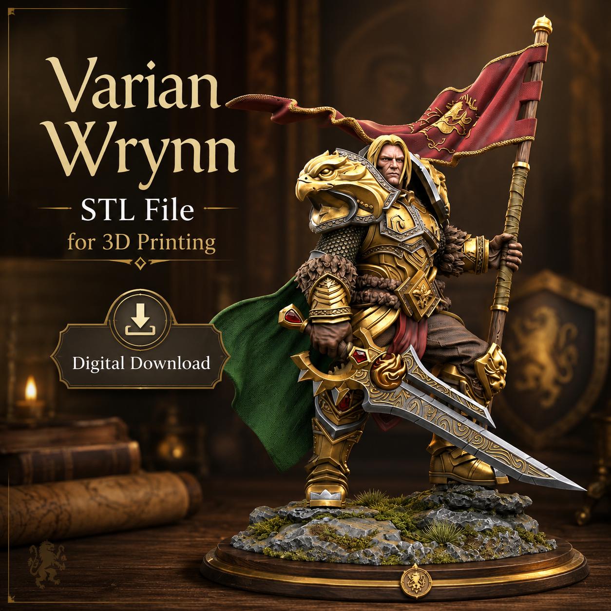 il_fullxfull.8135126945_3116.jpg Varian Wrynn STL File for 3D Printing, World of Warcraft King Figure, Fantasy Warrior Collectible, Digital Download STL & OBJ - Image 1