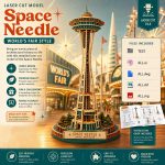 3D Wooden Space Needle Model | Seattle Landmark Architecture Puzzle | Large DIY Building Craft Kit | Desk Decor Gift for Architect