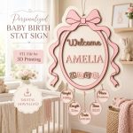 Personalized Baby Birth Stat Sign STL, Custom Newborn Name 3D Print File, Nursery Wall Decor, Baby Keepsake Gift