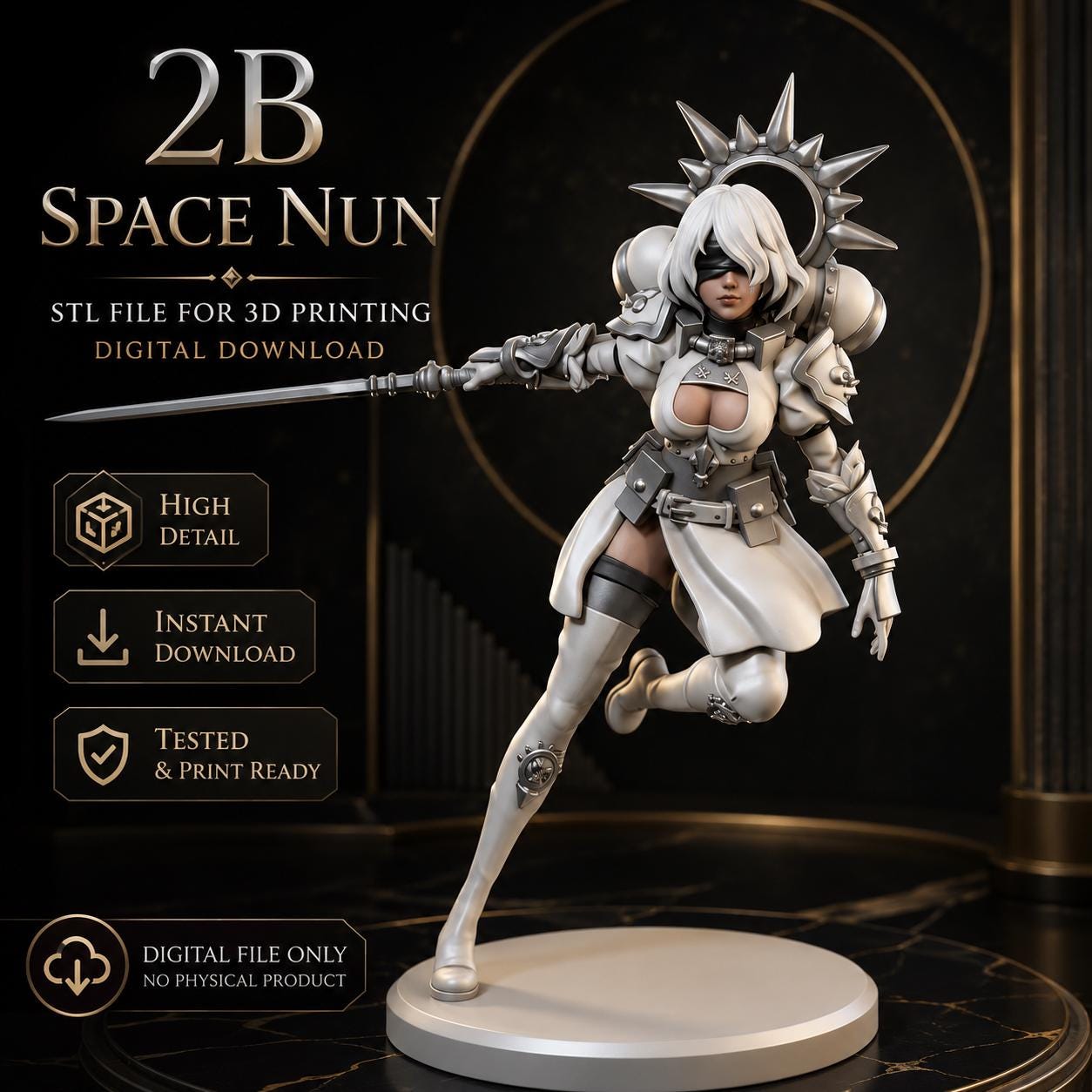 il_fullxfull.8135832531_9a16.jpg 2B Space Nun STL File for 3D Printing, NieR Automata Anime Figure, Sexy Sci-Fi Girl Statue, Digital Download Resin Model STL - Image 1