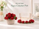 Crochet Flower Coaster Pattern PDF, Rose Mug Rug Digital Download, Floral Tea Cup Mat, Spring Home Decor