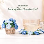 Nemophila Coaster Pot Crochet Pattern PDF, Flower Cup Coaster Set, Crochet Flower Pot Pattern, Floral Home Decor