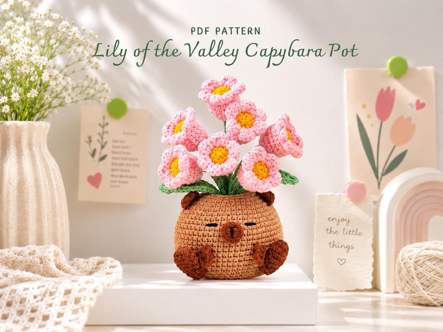 il_fullxfull.8144864559_dqgf.jpg Capybara Crochet Pattern PDF, Lily of the Valley Flower Pot Amigurumi, Cute Plant Crochet Pattern Digital Download - Image 1