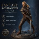 Fantasy Swordmaster STL File, Epic Warrior Miniature for 3D Printing, Digital Download