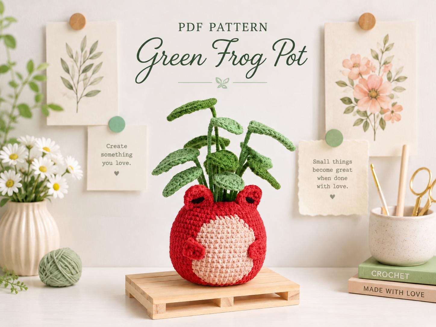 il_fullxfull.8148818369_2pfo.jpg Frog Pot Crochet Pattern PDF, Amigurumi Frog Planter, Crochet Plant Pattern, Cute Frog Decor, Digital Download - Image 1