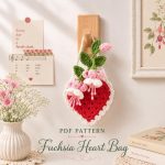 Fuchsia Heart Bag Crochet Pattern PDF, Flower Heart Bag Pattern, Floral Crochet Wall Hanging, Cottagecore Decor Digital Download