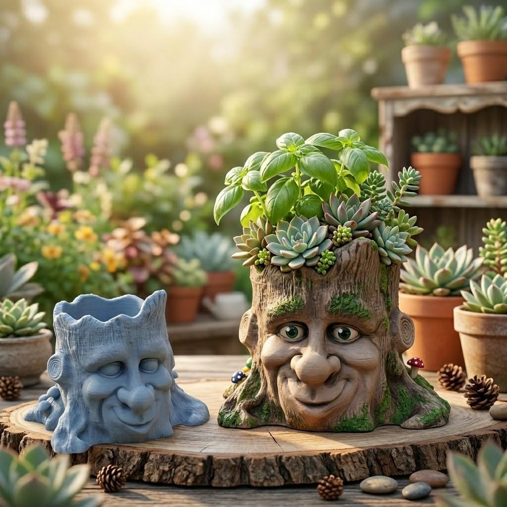 il_fullxfull.8151488273_qq3p.jpg Tree Face Planter STL File for 3D Printing, Fantasy Garden Pot Digital Download, Woodland Plant Holder, Succulent Planter, Home Decor STL - Image 1