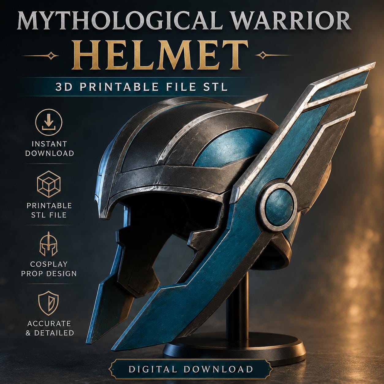 il_fullxfull.8158510497_17qd.jpg Mythological Warrior Helmet STL, Printable Cosplay Armor for 3D Printing - Image 1