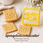 Cartoon Sea Sponge Cookie Cutter STL File for 3D Printing, Cute Ocean Character Baking Mold, Digital Download