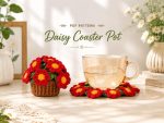 Red Crochet Flower Pot Pattern PDF, Crochet Daisy Bouquet Pattern, Amigurumi Floral Home Decor, Instant Download