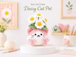 Daisy Cat Pot Crochet Pattern, Cat Flower Pot Amigurumi PDF, Crochet Daisy Planter, Cute Cat Crochet Pattern