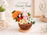 Carrot Bowl Crochet Pattern PDF, Bunny Amigurumi Easter Basket, Spring Crochet Decor Digital Download