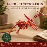 Pterodactyl SVG Laser Cut File, 3D Pterosaur Puzzle Dxf Eps CDR AI, Flying Dinosaur Template Digital Download