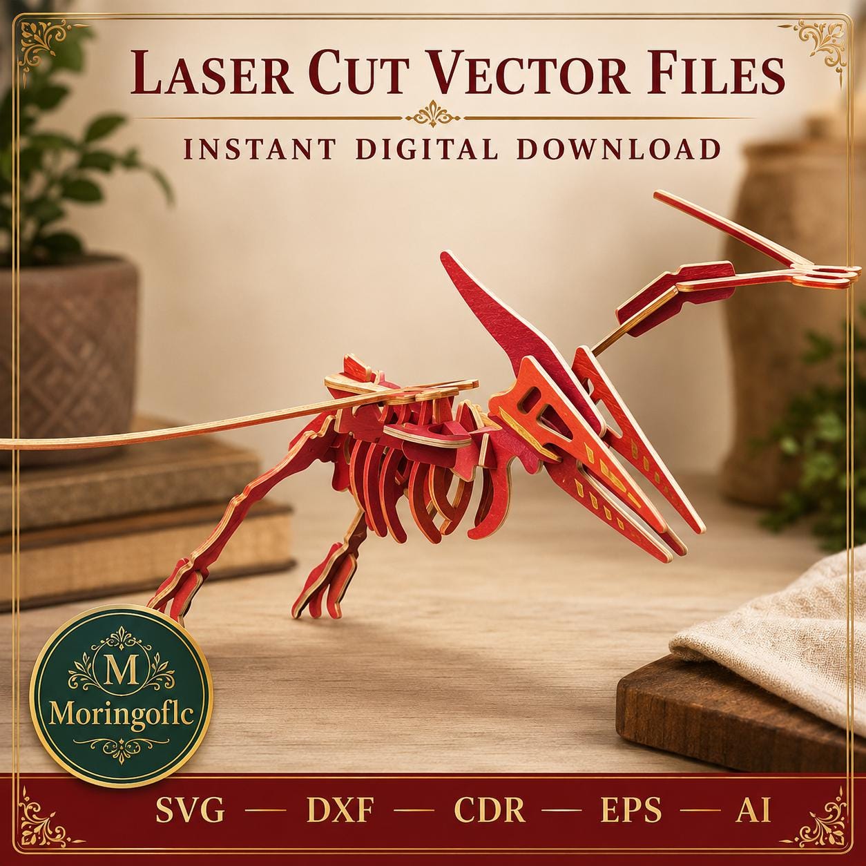 il_fullxfull.8162644609_8c1b.jpg Pterodactyl SVG Laser Cut File, 3D Pterosaur Puzzle Dxf Eps CDR AI, Flying Dinosaur Template Digital Download - Image 1