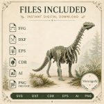 Sauropod SVG Laser Cut File, 3D Dinosaur Bones Puzzle Dxf Eps CDR AI, Long Neck Template Digital Download - Image 5