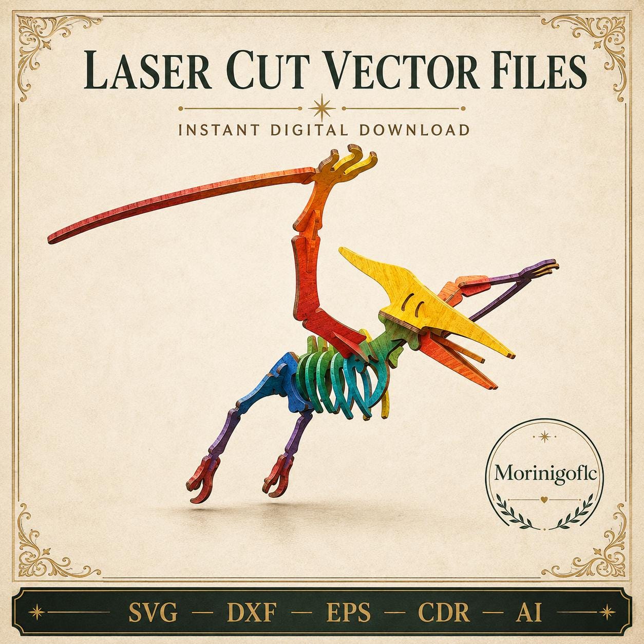 il_fullxfull.8162798009_3opl.jpg Pterodactyl SVG Laser Cut File, 3D Pterosaur Puzzle Dxf Eps CDR AI, Flying Dinosaur Template Digital Download - Image 1