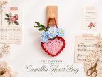 Crochet Heart Bag Pattern PDF, Camellia Flower Bag Pattern, Crochet Purse Pattern, Valentine Heart Bag