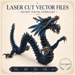 Dragon SVG Laser Cut File, 3D Dragon Skeleton Puzzle Dxf Eps CDR AI, Layered Dragon Template Digital Download