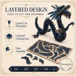 Dragon SVG Laser Cut File, 3D Dragon Skeleton Puzzle Dxf Eps CDR AI, Layered Dragon Template Digital Download - Image 9