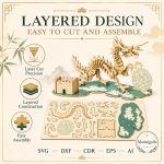 Dragon SVG Laser Cut File, Chinese Dragon Castle Dxf Eps CDR AI, Layered Display Template Digital Download - Image 7