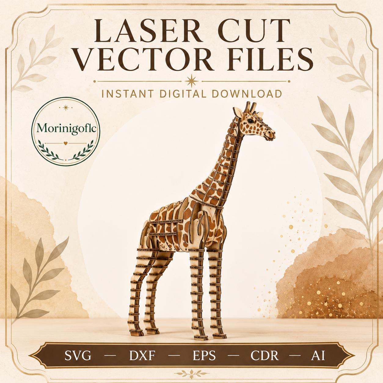 il_fullxfull.8166308247_nagr.jpg Giraffe SVG Laser Cut File, 3D Giraffe Puzzle Dxf Eps CDR AI, Layered Wood Animal Template Digital Download - Image 1