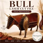 Bull SVG Laser Cut File, 3D Slot Together Bull Display Dxf Eps CDR AI, Western Ranch Decor Digital Download