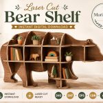 Bear Shelf SVG Laser Cut File, 3D Bear Bookshelf Dxf Eps CDR AI, Woodland Nursery Shelf Digital Download