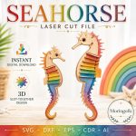 Seahorse SVG Laser Cut File, 3D Seahorse Wood Craft Dxf Eps CDR AI, Ocean Animal Decor Digital Download