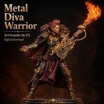 Metal Diva Warrior STL File for 3D Printing, Rock Star Miniature, Futuristic Female Musician Figure, Digital Download