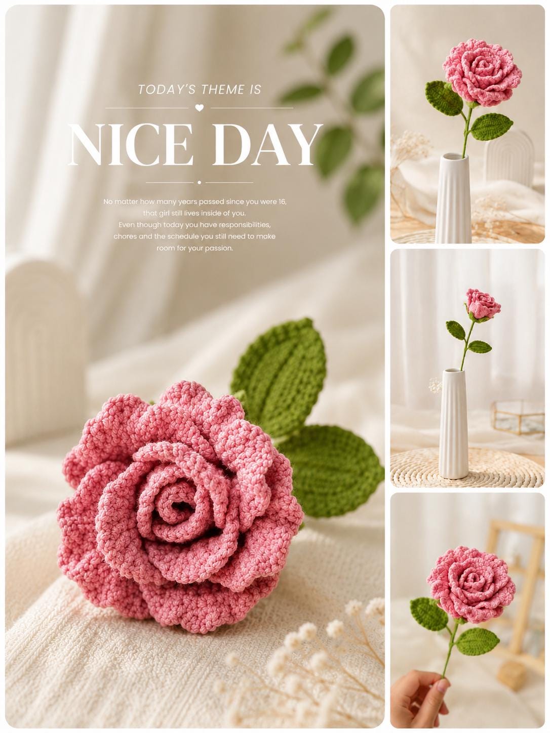 il_fullxfull.8172185021_674d.jpg Crochet Rose Pattern PDF, Realistic Crochet Flower Tutorial, Amigurumi Rose Pattern, Handmade Flower Bouquet, Gift Decor - Image 1