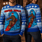 Bigfoot Surfing Swells Ugly Christmas Sweater for Men and Women, Funny Sasquatch Holiday Gift for Bigfoot Lovers
