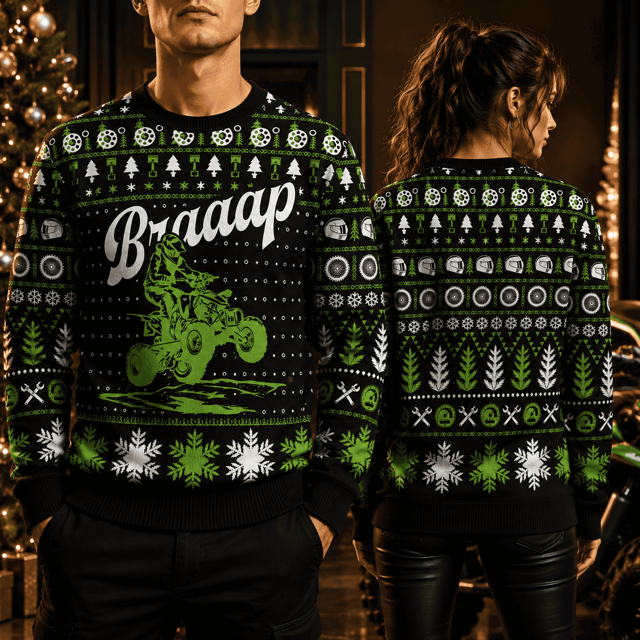 Braaap Ugly Sweatshirt Funny Braaap Dirt Bike Ugly Christmas Sweater, Motocross Rider Holiday Sweatshirt, Biker Gift for Adults, Unisex Cozy Winter Pullover - Image 1